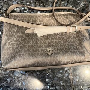 Michael Kors shailene grey & silver Monogram Crossbody Bag